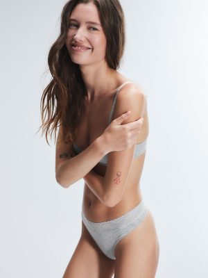 Cotton Essentials Lace-Trim Mid-Rise Thong Panty