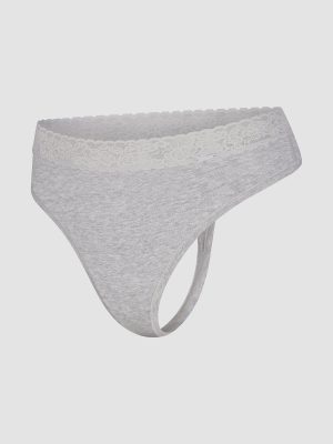 Cotton Essentials Lace-Trim Mid-Rise Thong Panty