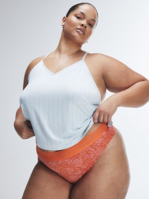 Cotton Essentials Lace-Trim Mid-Rise Thong Panty