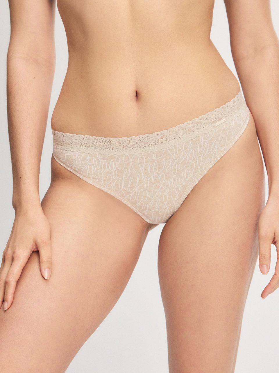 Cotton Essentials Lace-Trim Thong Panty