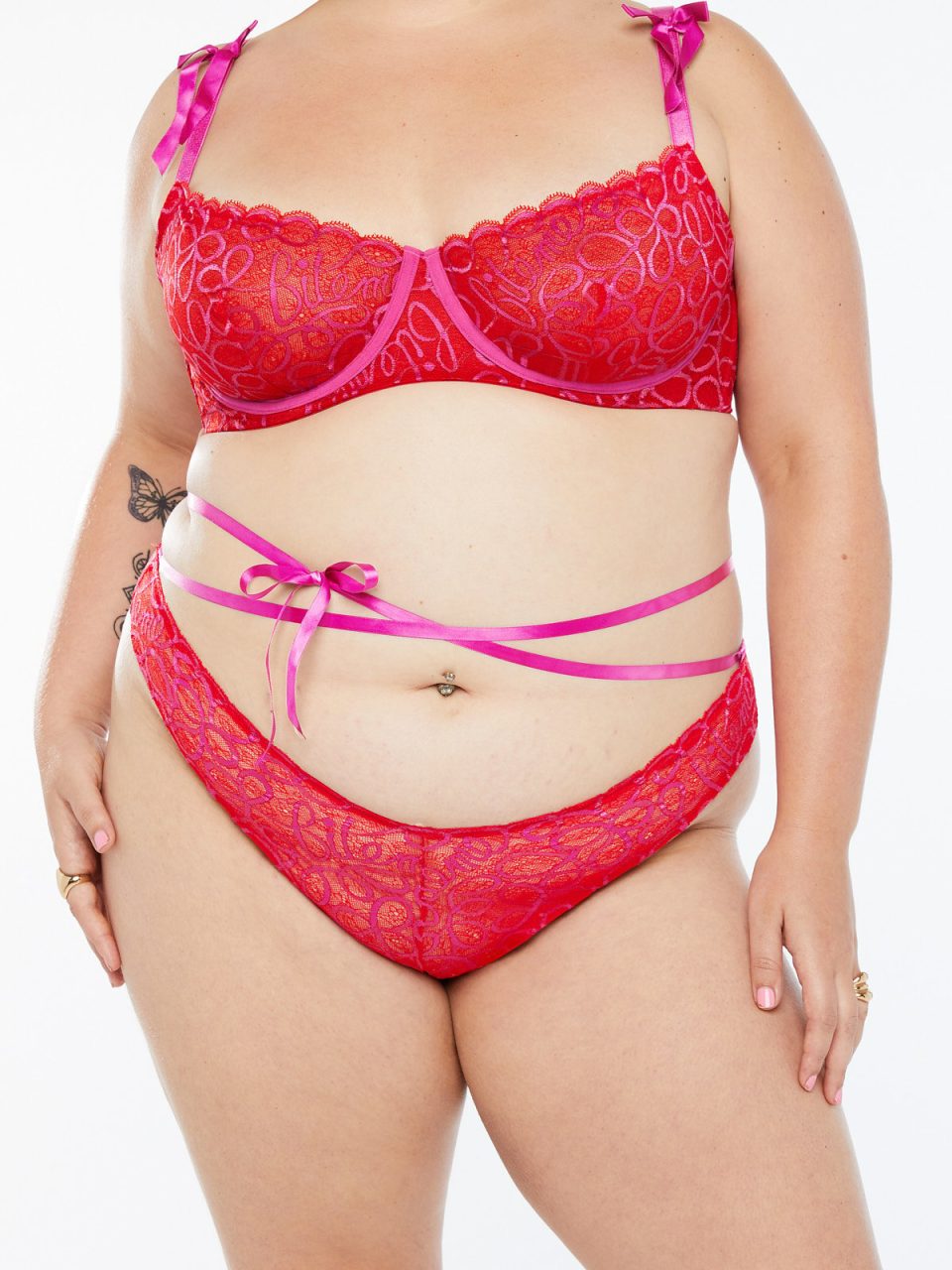 Ribbon Writing Lace Brazilian with Removable Tie