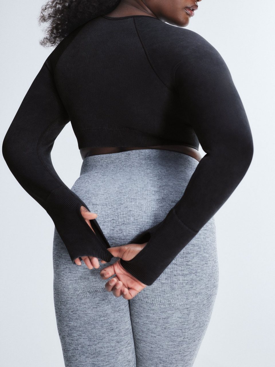 Seamless Rib Sport Long-Sleeve Cropped Bra Top